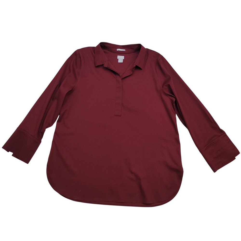 Chico's Women Size 3 (US 16) Popover Blouse Burgundy No-Iron Chic Stretch Top